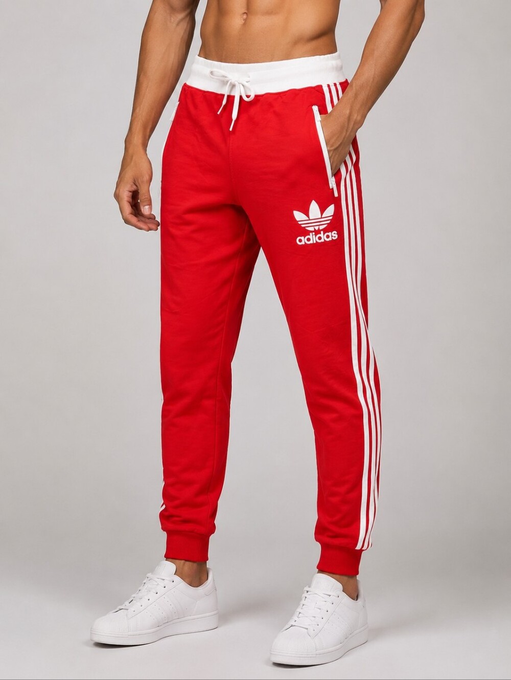 Adidas Originals Red Trefoil Track Joggers | White Stripes | Size M